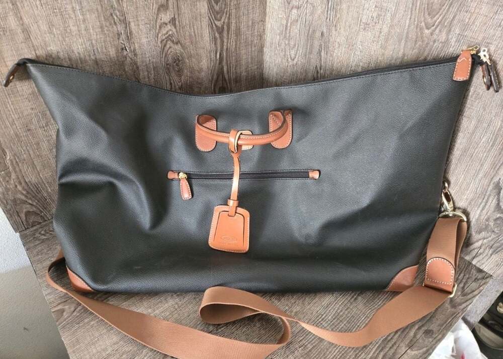 BRIC'S Firenze 22" Cargo Duffle Bag in Black and Cognac Leather